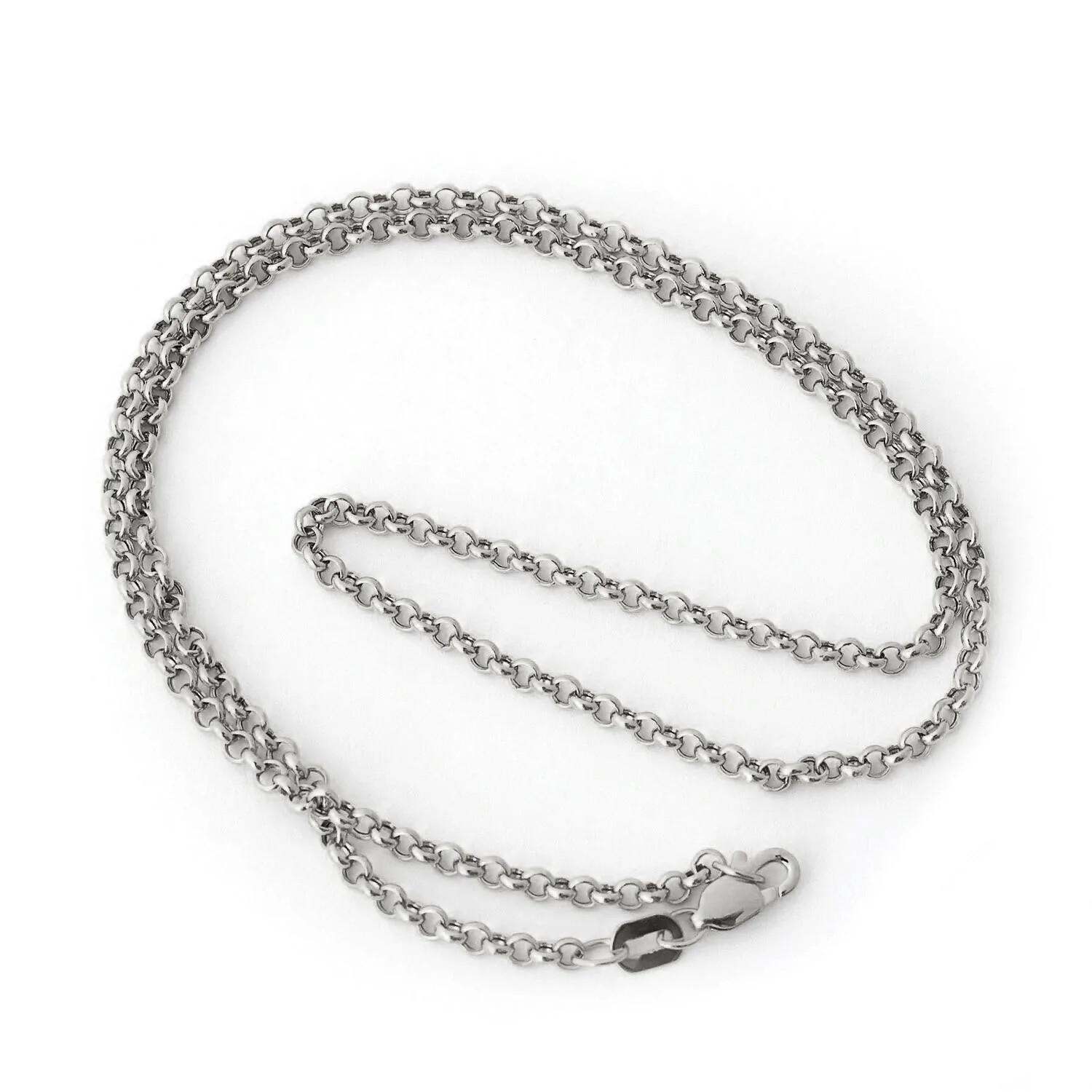 2.5mm Round Rolo Chain Necklace Real 14K White Gold 16″ 18″, 20″, 22″, 24″, 30″