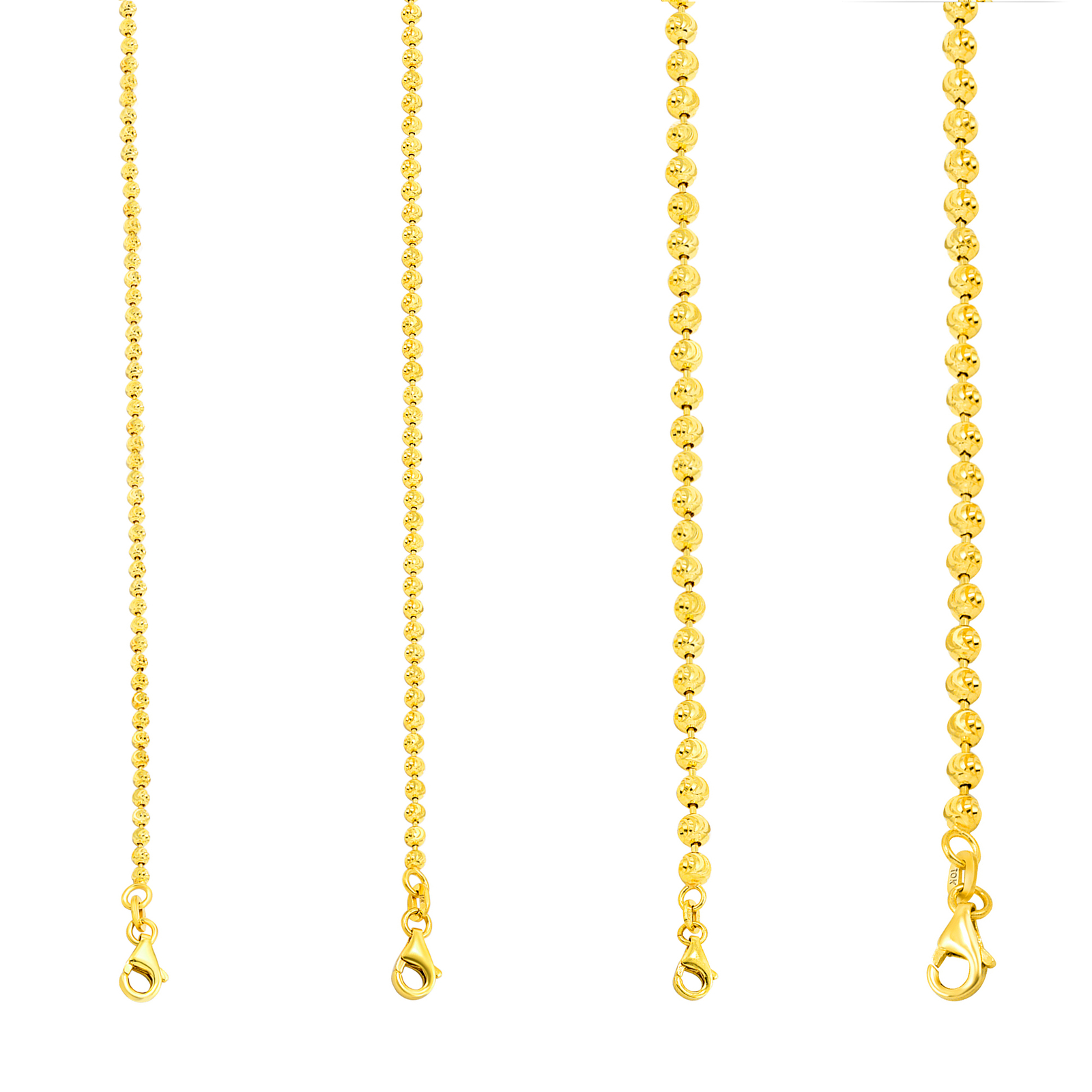 10K Yellow Gold Solid 2mm-4mm Moon Diamond Cut Ball Bead Chain Necklace 16″- 30″