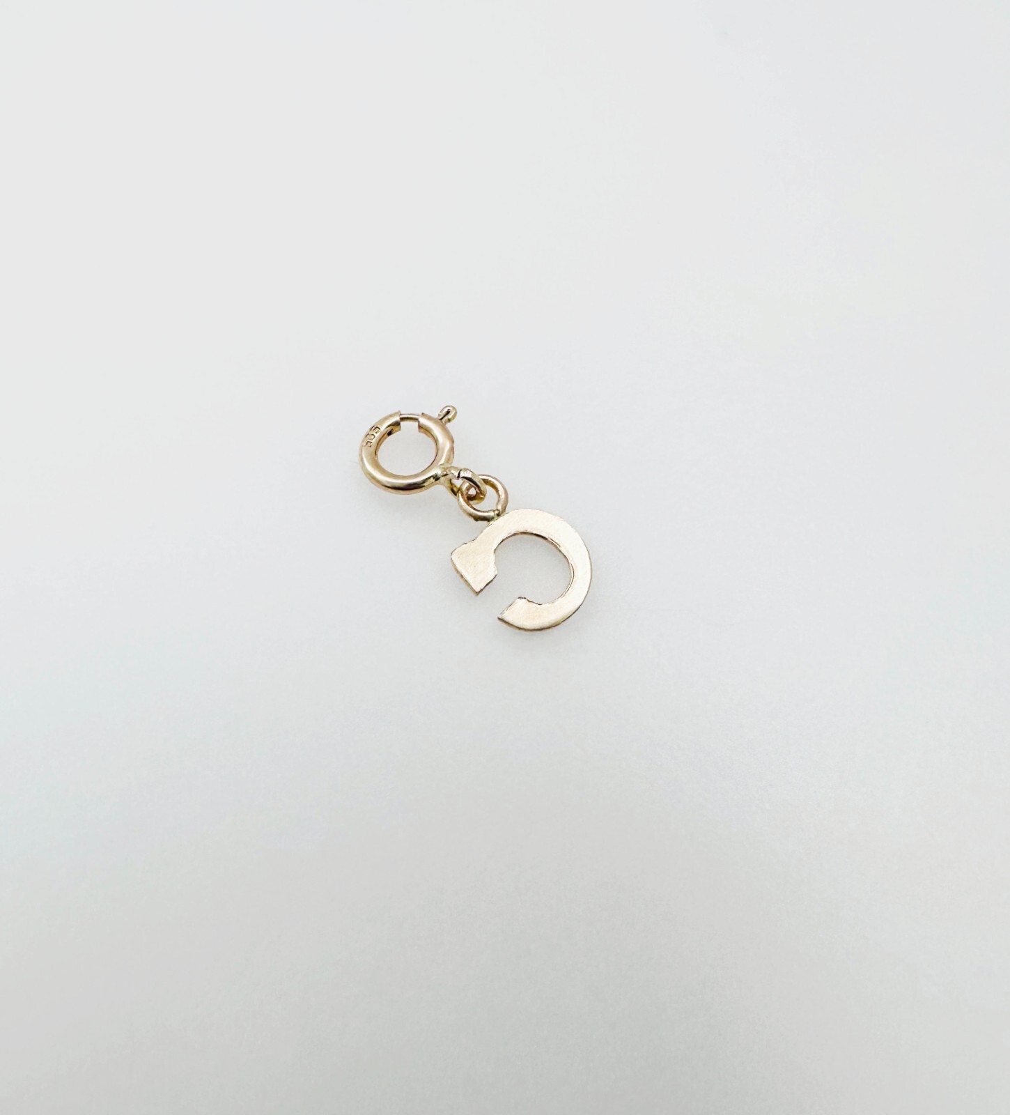 14K Solid Yellow Gold Mini/Very Small ‘C’ Initial Charm Pendant w/Spring Clasp