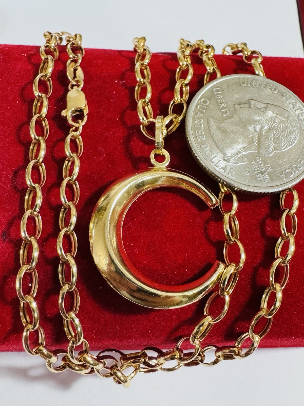 RARE 18K 750 Real Gold Letter C or Half Moon Necklace 19.5/20” Long 3.8mm 6.55g