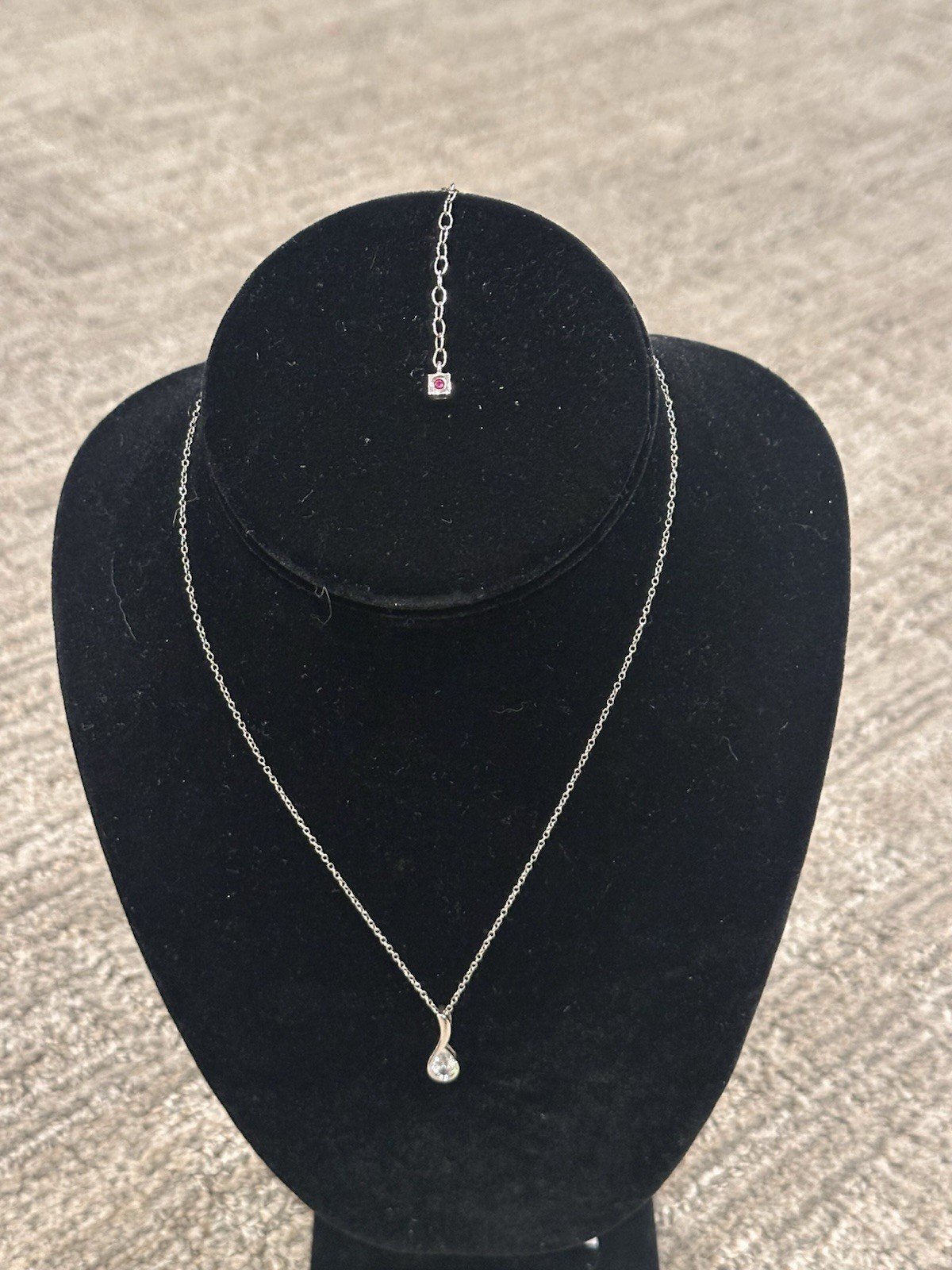 ELLE STERLING SILVER .925 CRYSTAL PENDANT RUBY LOGO GEMSTONE 16-18″ NECKLACE LN