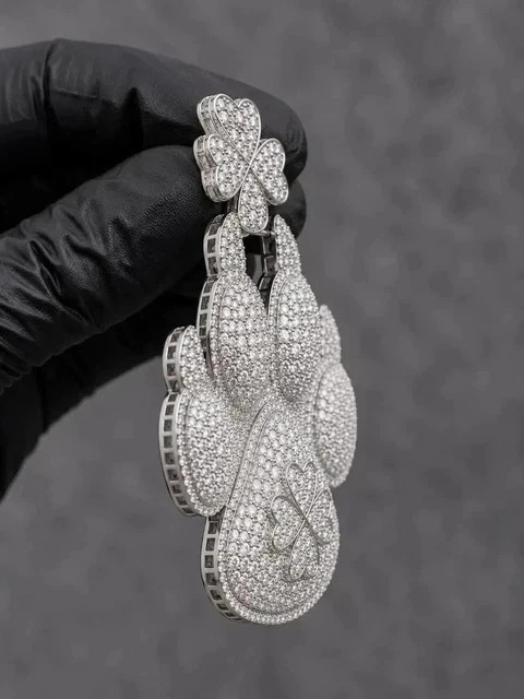 4.55Ct Round Lab Created Diamond Dog Paw Men’s Pendent 14K White Gold Plated