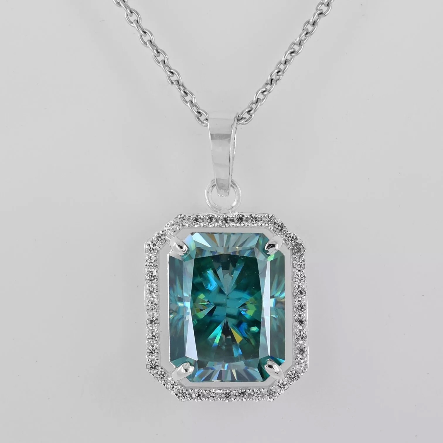 RARE 25.50 Ct Radiant Cut Blue Treated Diamond Solitaire Pendant Great Luster