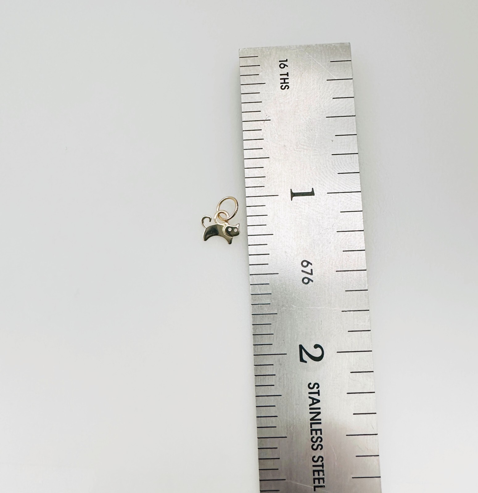 14K Solid Yellow Gold Teeny Tiny – Very Small Kitty Cat Charm Pendant 9x6mm