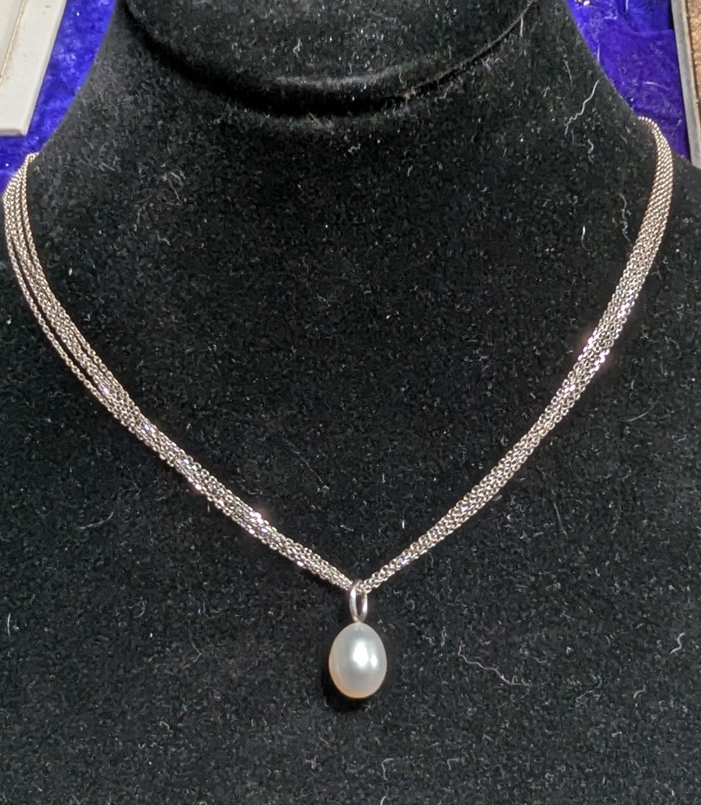 Multiple Sterling Silver Strands Pearl Bead Necklace