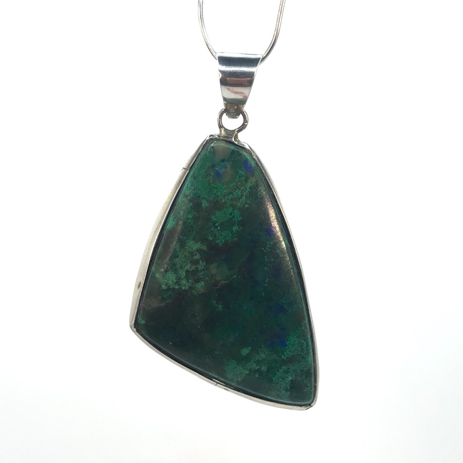 Malachite Azurite Sterling Silver 925 Pendant Freeform 13g Chunky Green Gemstone