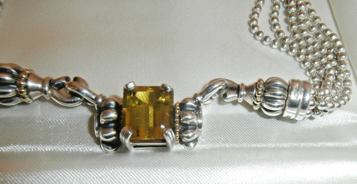 LAGOS Sterling & 18K & Lemon Quartz multi-strand beaded 16″ necklace NWOT