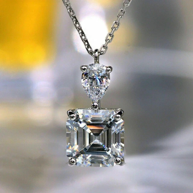 3Ct Moissanite Solitaire Pendant 14K White Gold Finish Free Chain