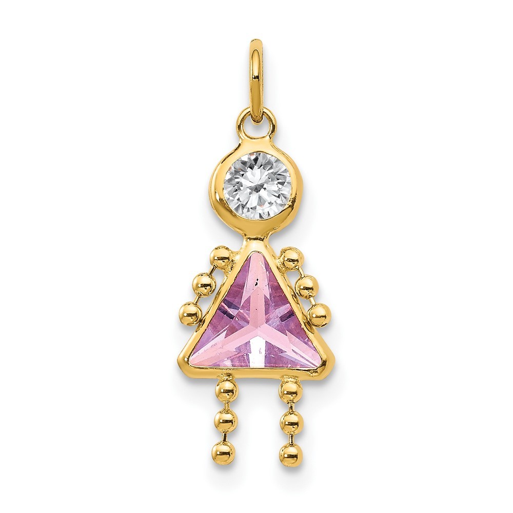 14k Yellow Gold June Girl Synthetic Birthstone Charm Pendant L 20mm, W 10mm