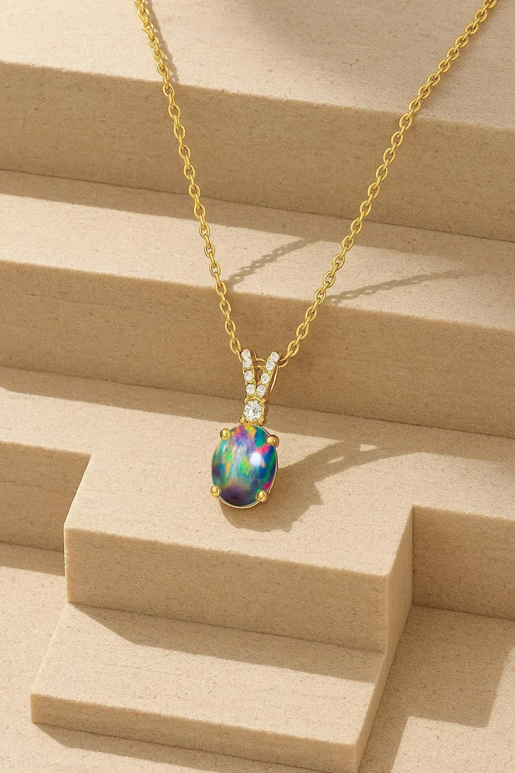 Multifire Black Opal Gemstone Pendant Necklace, Genuine Opal Gemstone Necklace