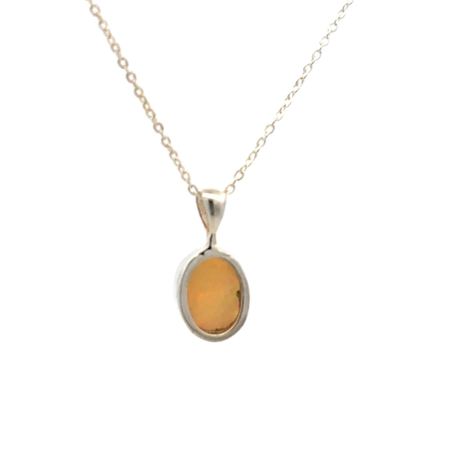 Sterling Silver Ethiopian Opal Necklace (1/4 x 1/2 Inch) With 16+2 Inch Chain