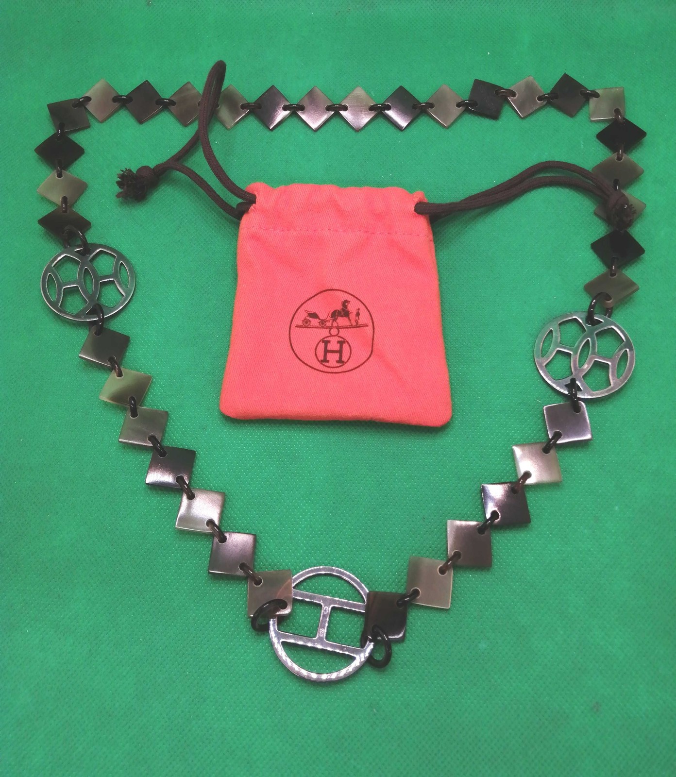 Hermes Diva Long Necklace Sterling Silver 925 Plastic 72cm #M-563
