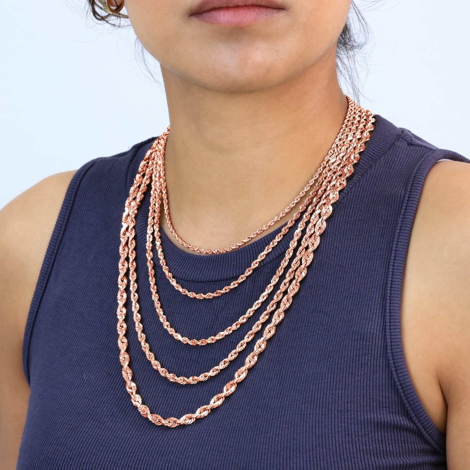 14K Rose Gold 1.5mm-6mm Diamond Cut Rope Chain Necklace Mens Womens 16″-30″