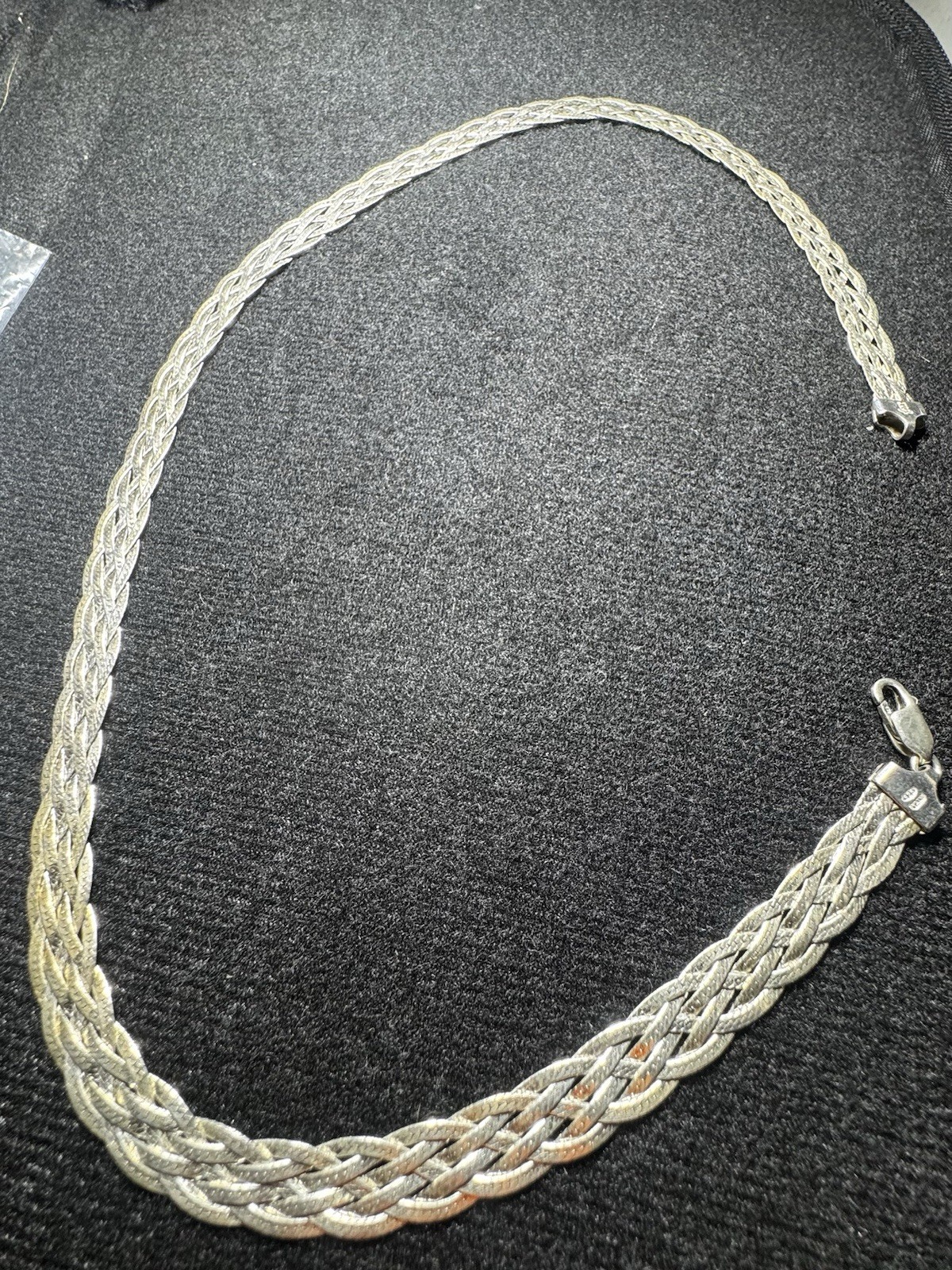 VINTAGE ITALY (925) Sterling Silver 18” FLAT BRAIDED WEAVE Necklace NEW 13.71g