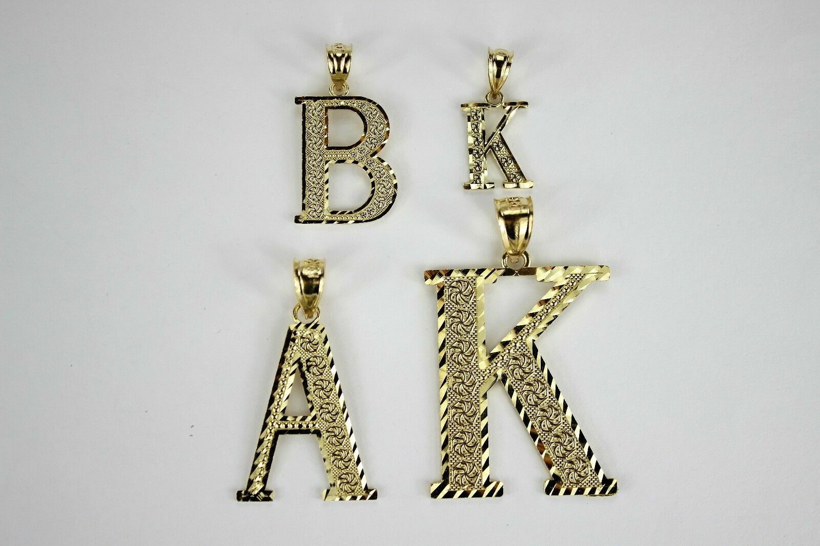 10K Yellow Gold Initial Pendant Charm Diamond Cut A ~ Z Alphabet 4 Sizes