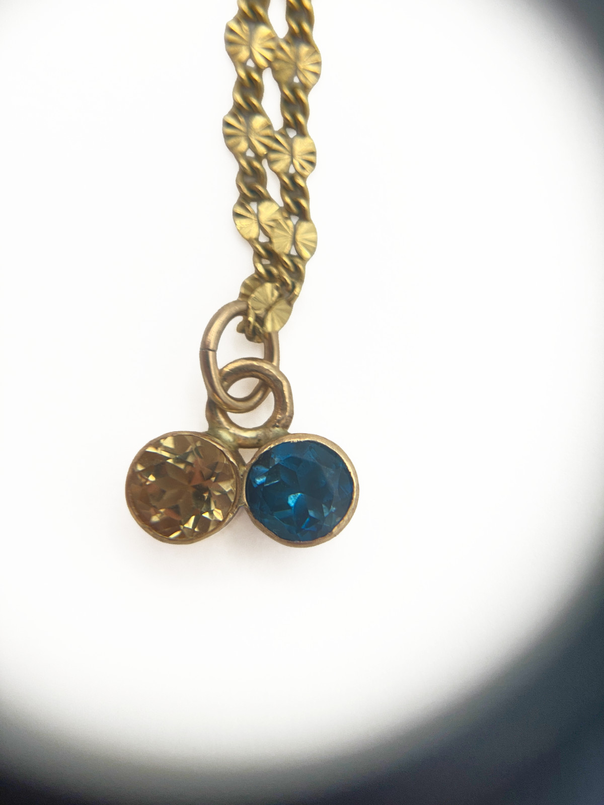 Handmade Citrine & Topaz Pendant, 18″ Pattered Italian Necklace, All 1/20 14K GF