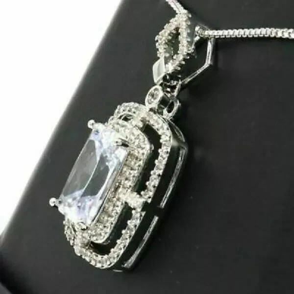 3Ct Emerald Cut VVS1/D Diamond Women’s Pendant 14K White Gold Finish