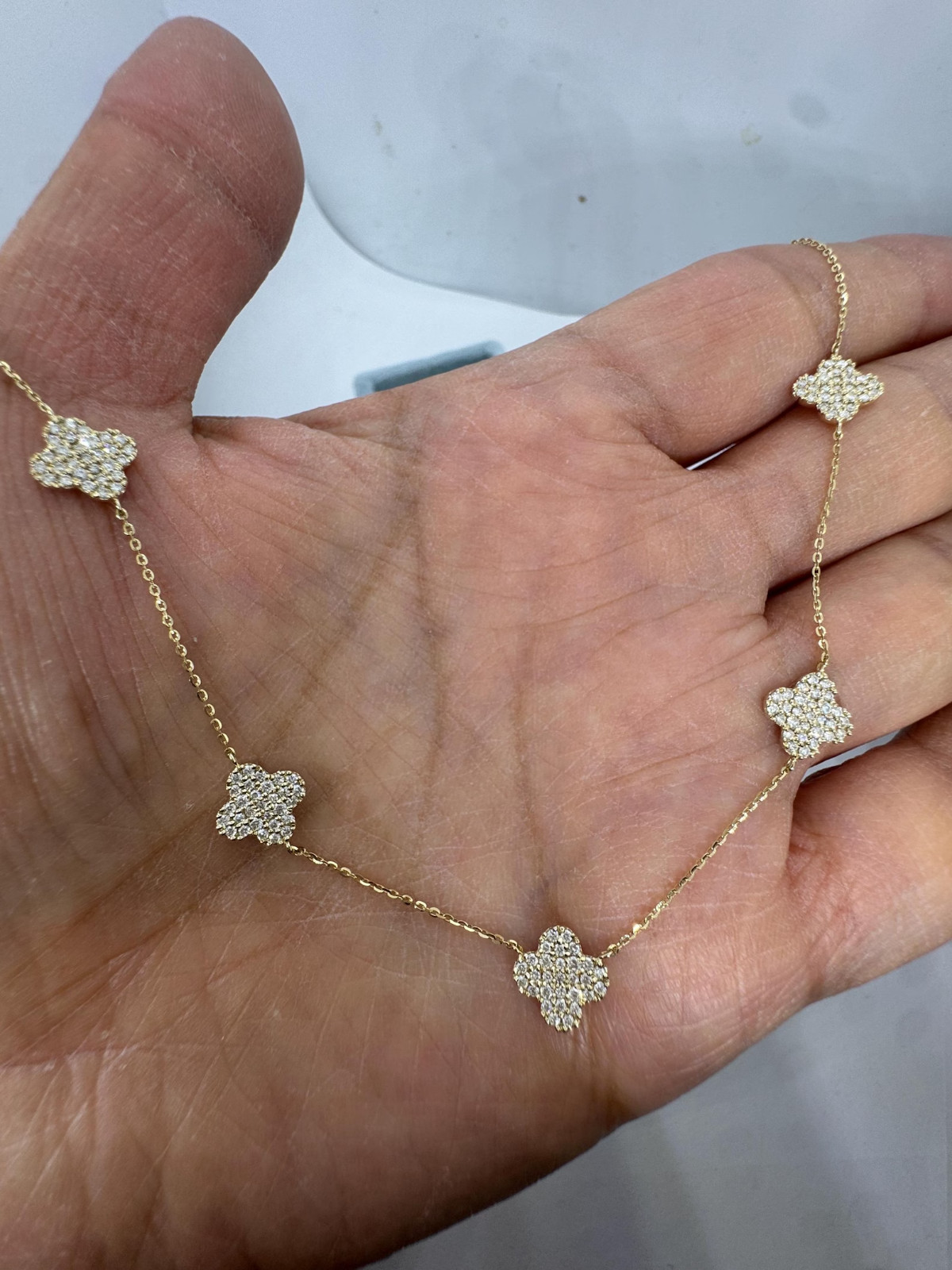 1.80Ct Round Cut Real Moissanite 5 Flower Necklace 14K Yellow gold Plated Silver