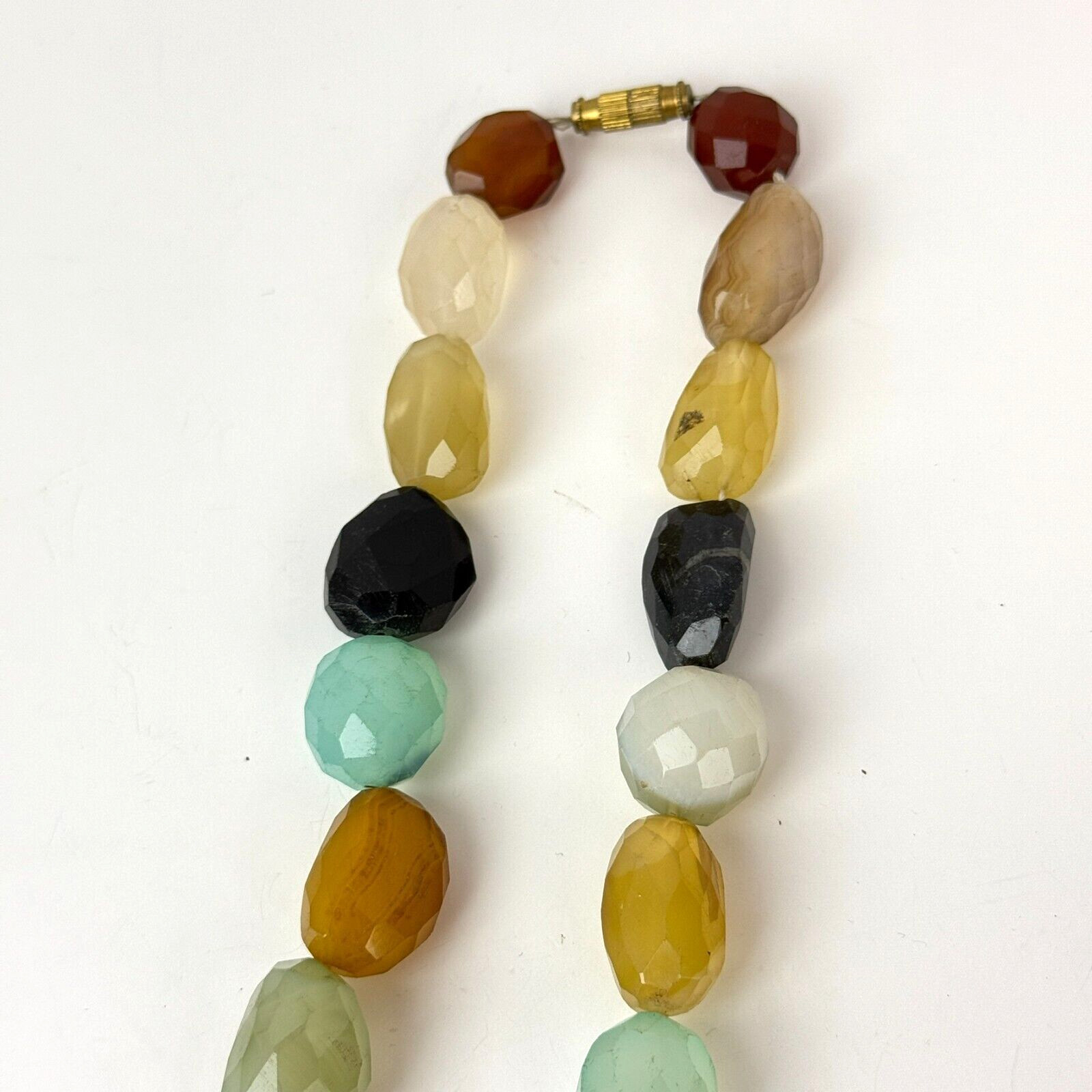 Vintage Natural Multicolor Gemstone Faceted Beads 21″ Necklace Blue Yellow Clasp