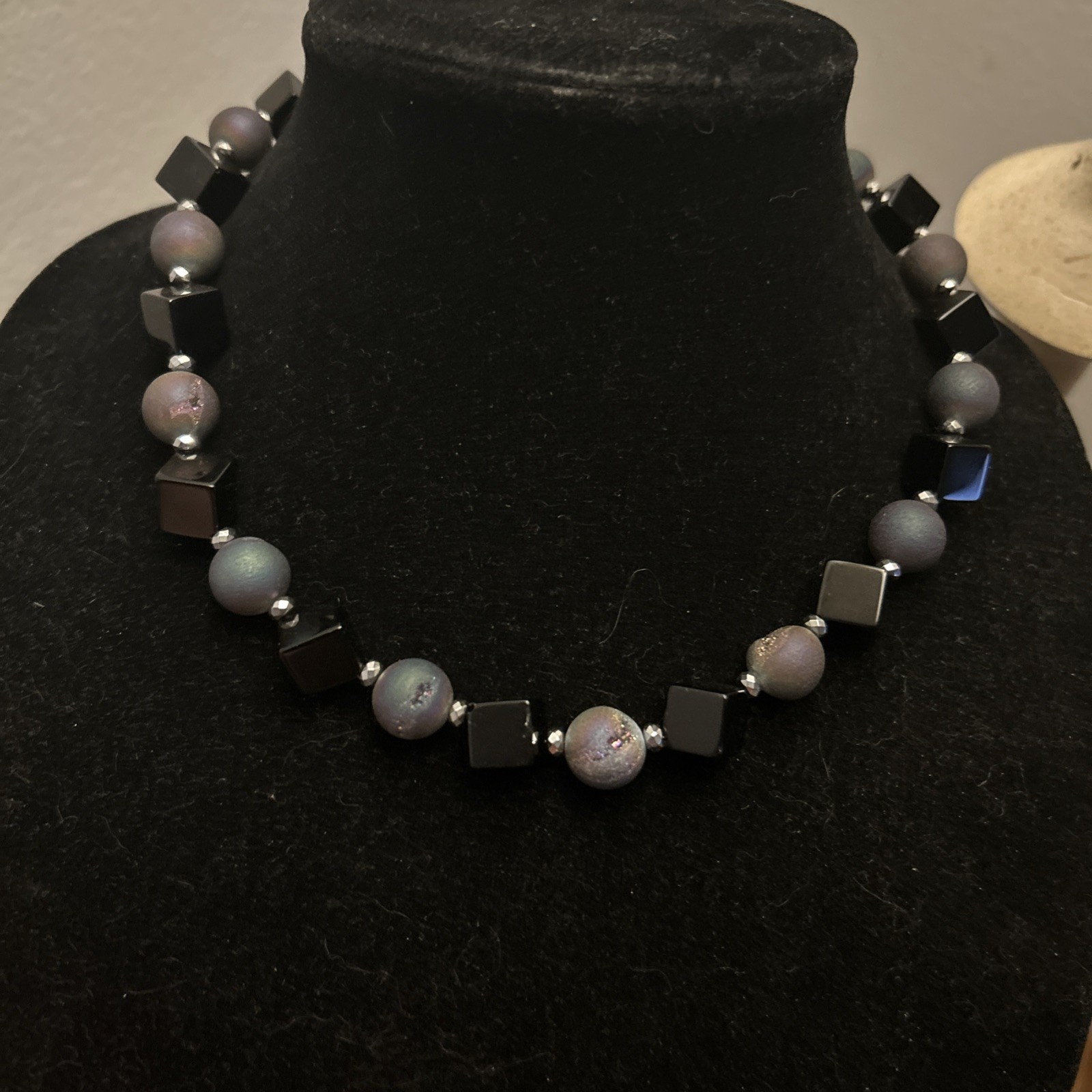 Sterling silver black Onyx purple Quartz Hemiatite Beaded 18” Toggle Necklace