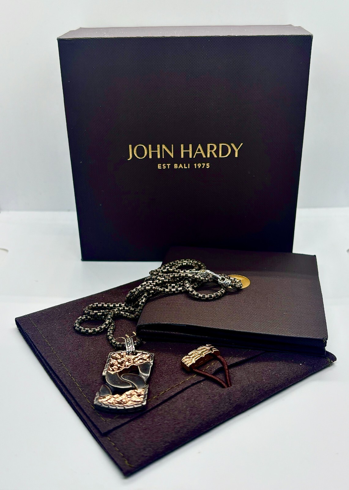 JOHN HARDY Classic Chain St. Silver & Bronze Box Chain Dog Tag Pendant #64