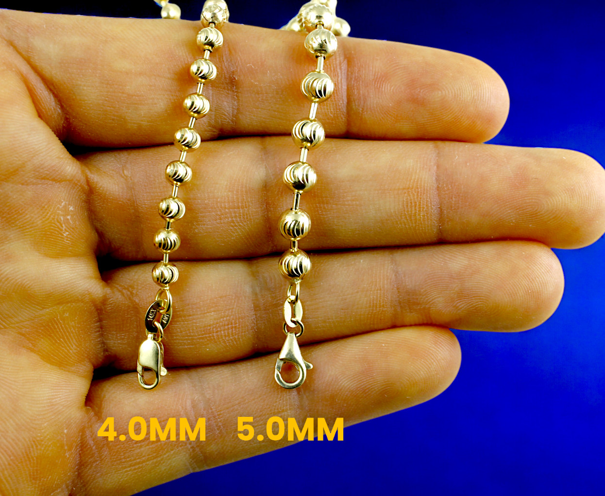 14K Yellow Gold 1.7mm-5mm Solid Round Ball Bead Chain Necklace Real 16″-30″