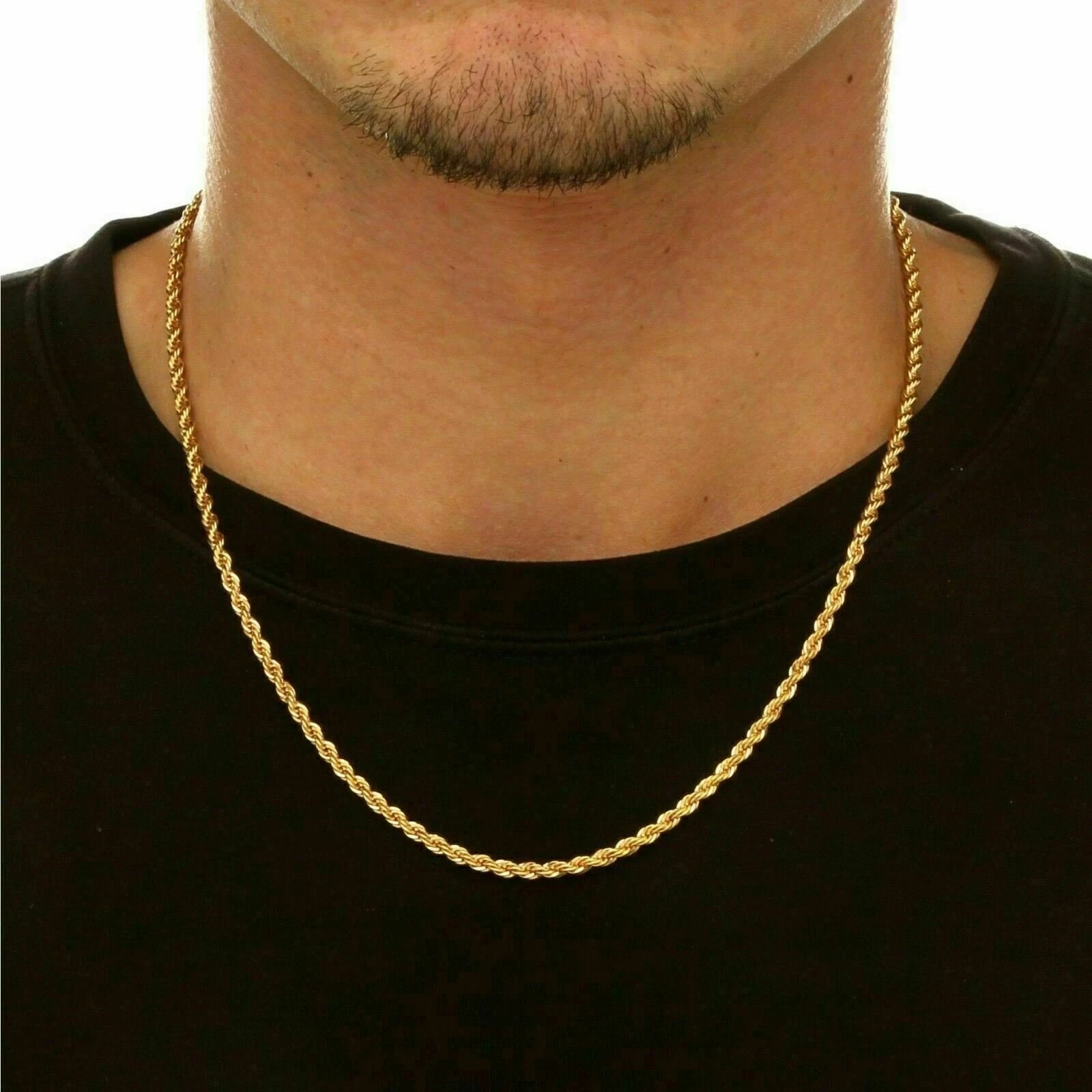 14K Yellow Gold 1.5mm-Diamond Cut Rope Chain Necklace Men Womens 20″