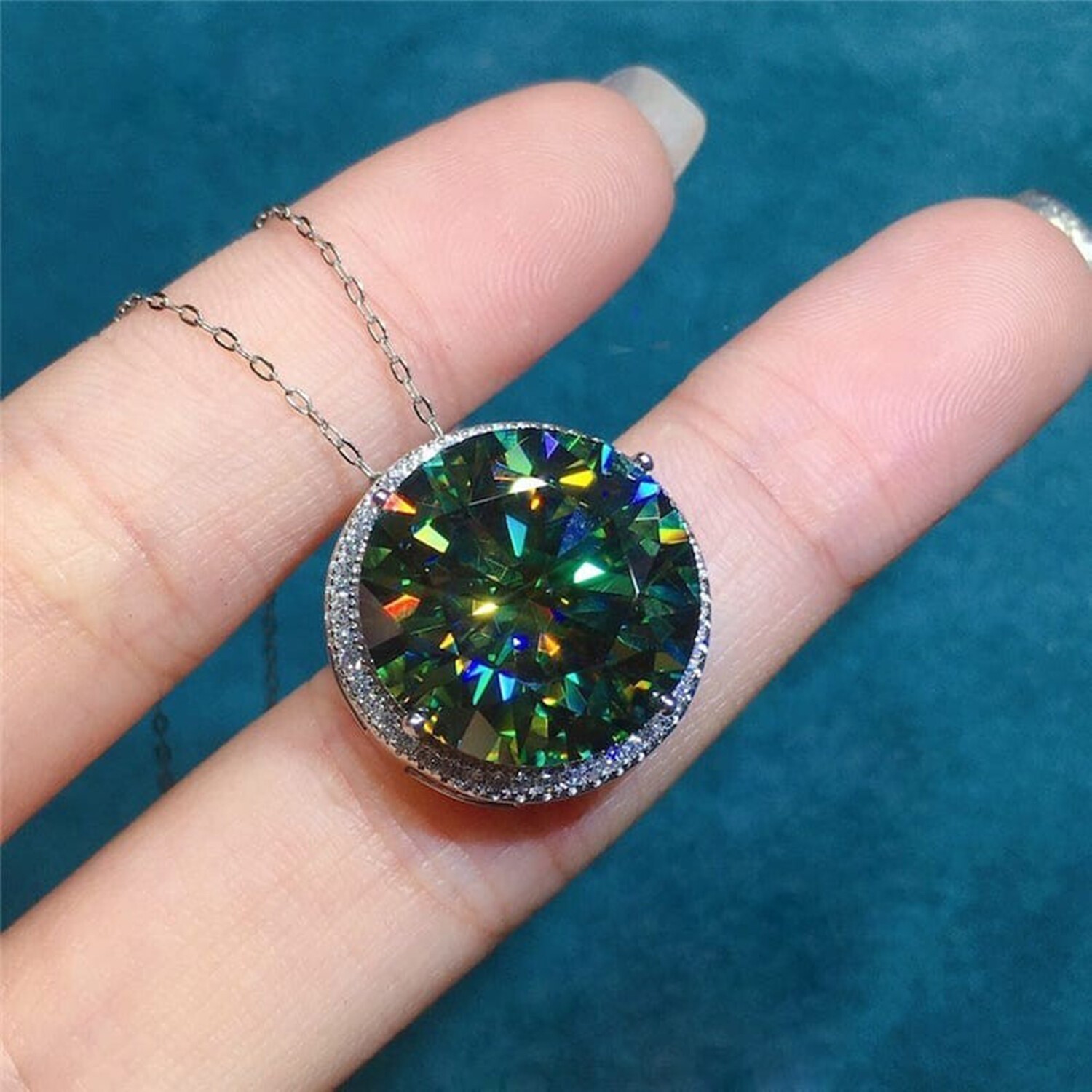 Dainty 11.8 Ct Blue Round Cut Lab Grown Solitaire Drop Pendant in 925 Silver