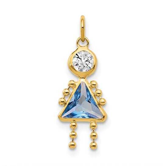 REAL 14K GOLD Birthstone Kids Charms Pendants Girl January to December .7″x .4″