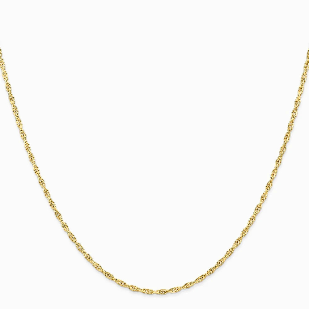 14K Yellow Gold 1.55mm Carded Cable Rope Chain Necklace 16″-24″