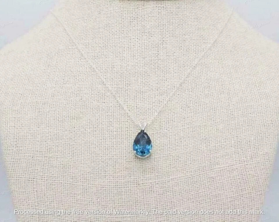 2Ct Pear Cut Lab-Created Topaz Beautiful Solitaire Pendant 14k White Gold Plated