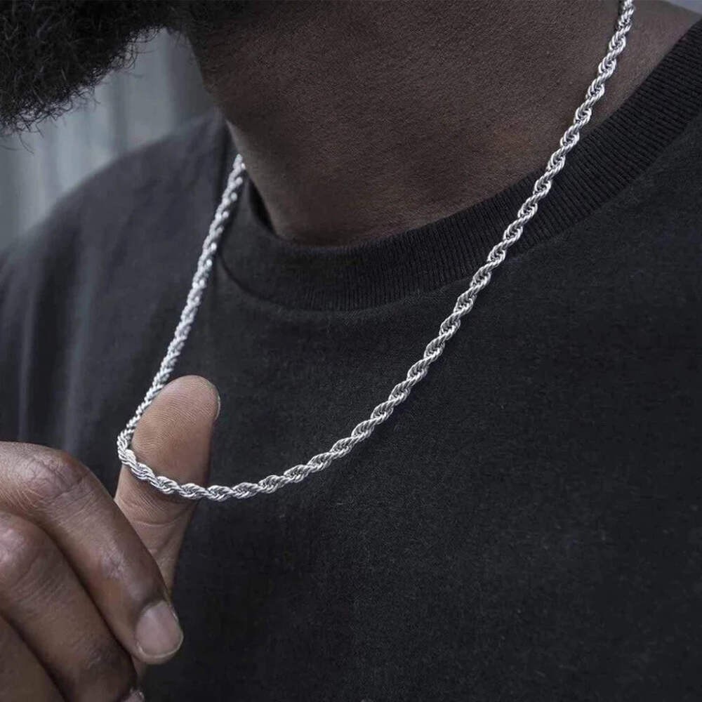 4mm Diamond Cut Solid 925 Sterling Silver Italian Rope Chain Men’s Necklace