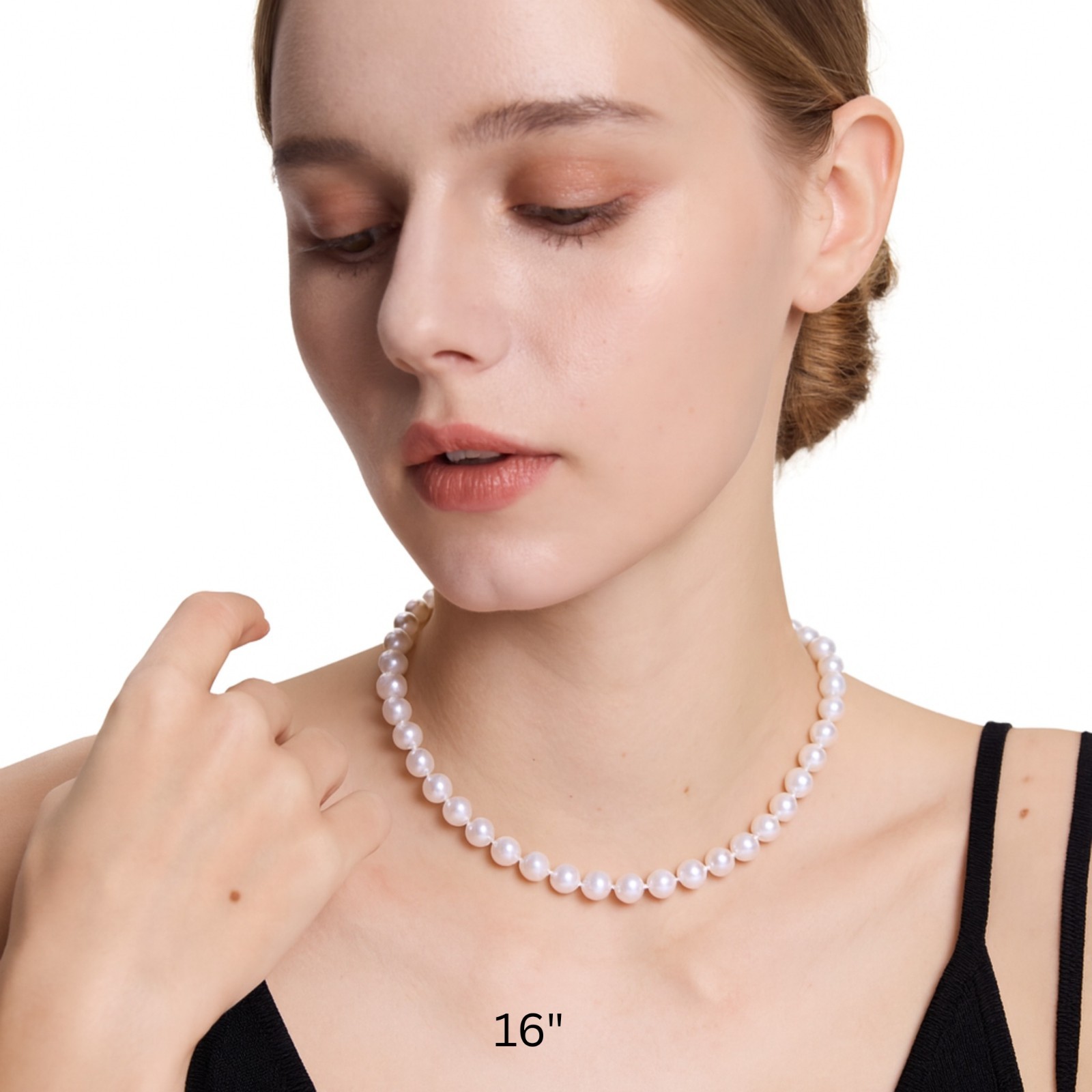 16 18 20″ ROUND White Pearl Strand Necklace Real Cultured Freshwater Jewelry