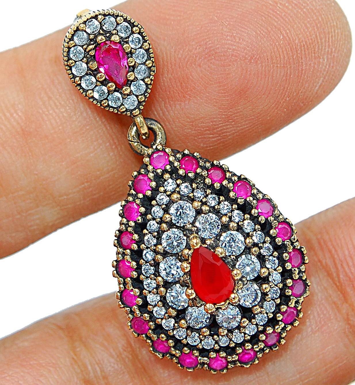 Ottoman 6CT Heat Treated Fire Garnet 925 Sterling Silver Pendant BT2-1