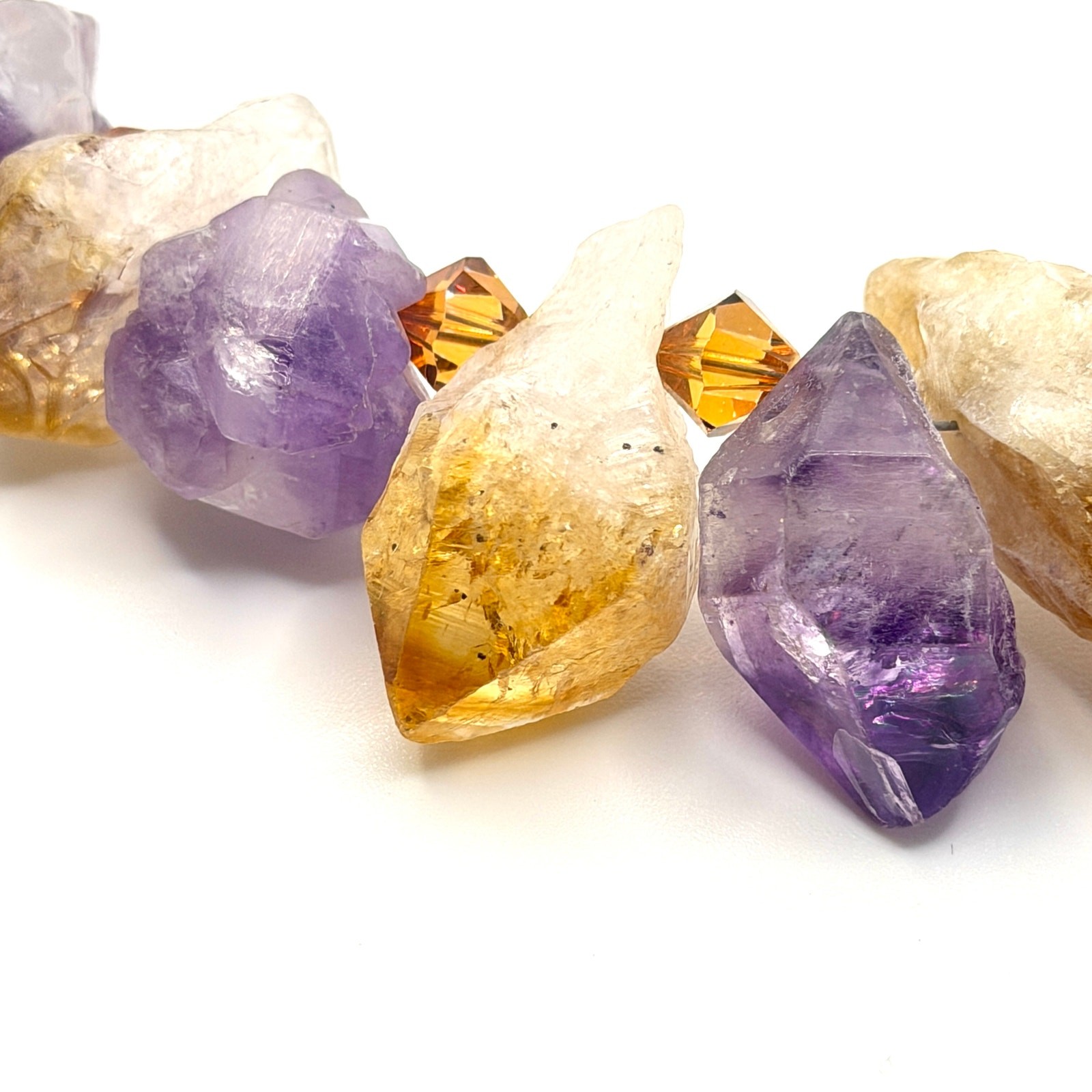 Vintage 90s Raw Amethyst Citrine Large Crystal Copper Heart Toggle Necklace