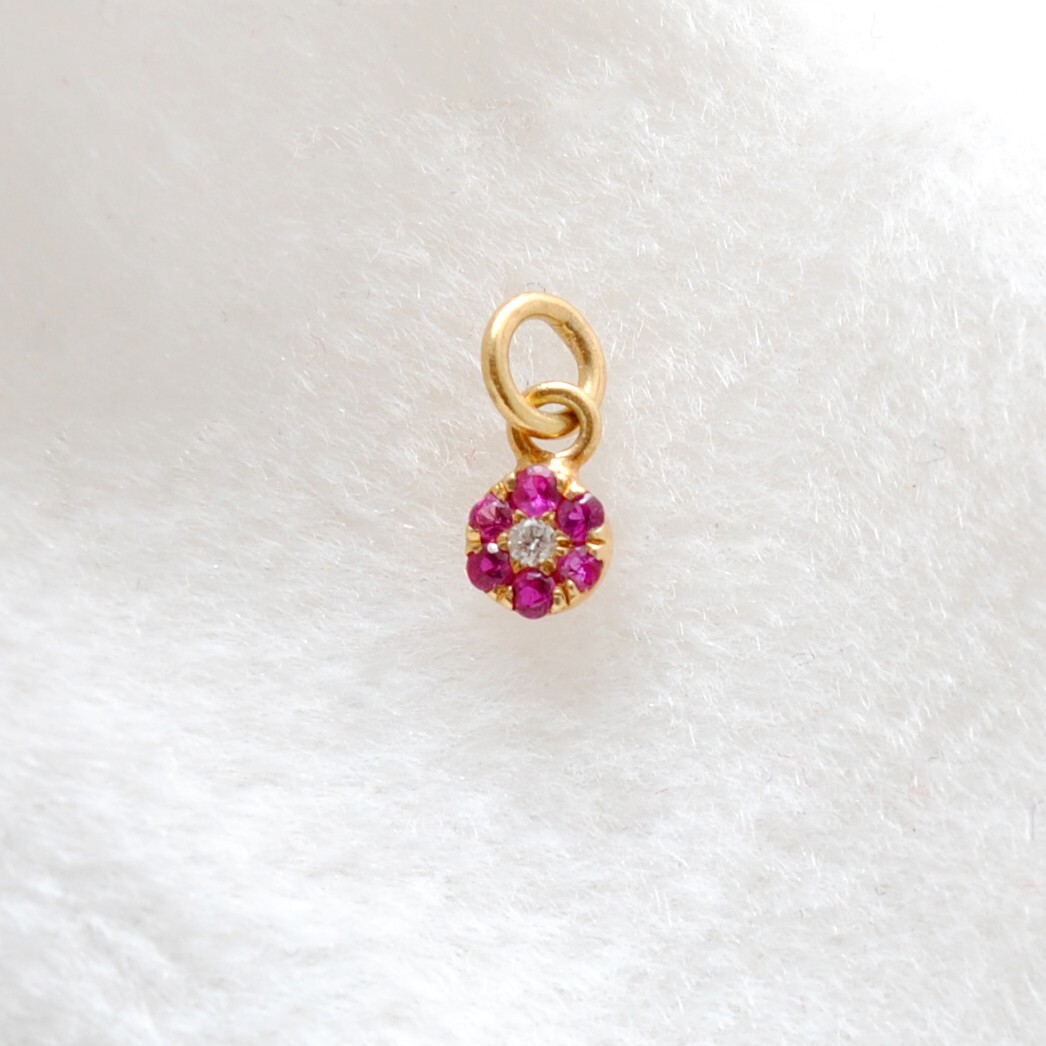 3MM 14k Gold Diamond Pendant Natural Ruby Charm Pendant | KCDP1014DR