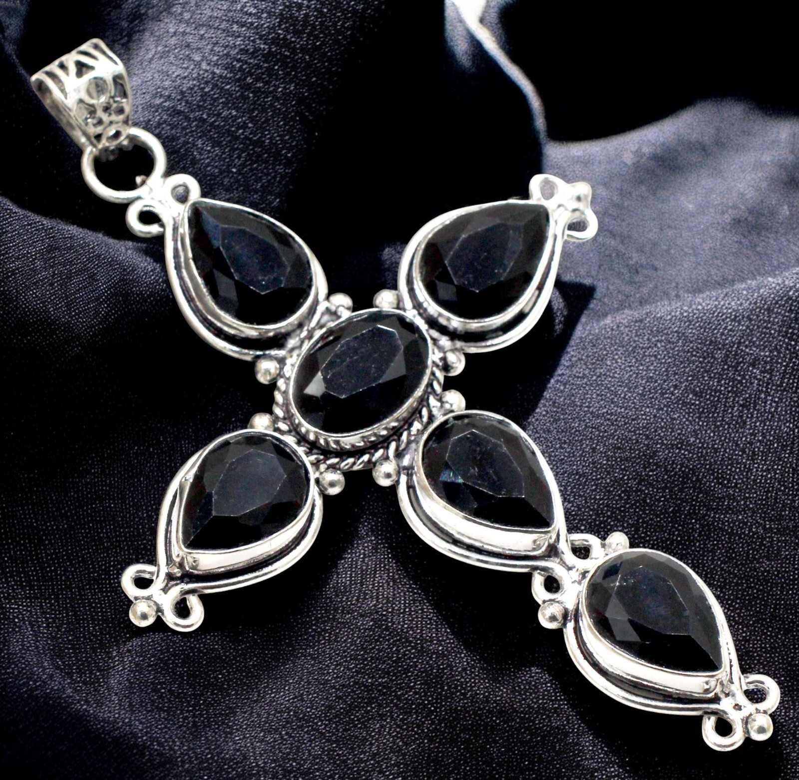 925 Sterling Silver Black Onyx Gemstone Jewelry Cross Pendant Size-3″