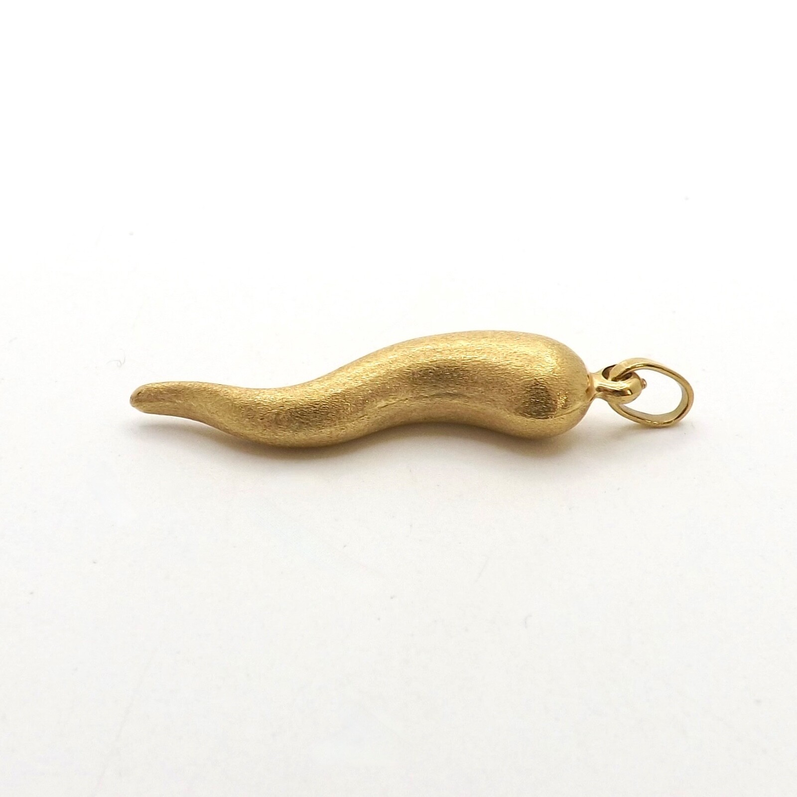 Solid 18k Gold Italian Horn Cornicello Charm Pendant Satin Finish Italy Hollow