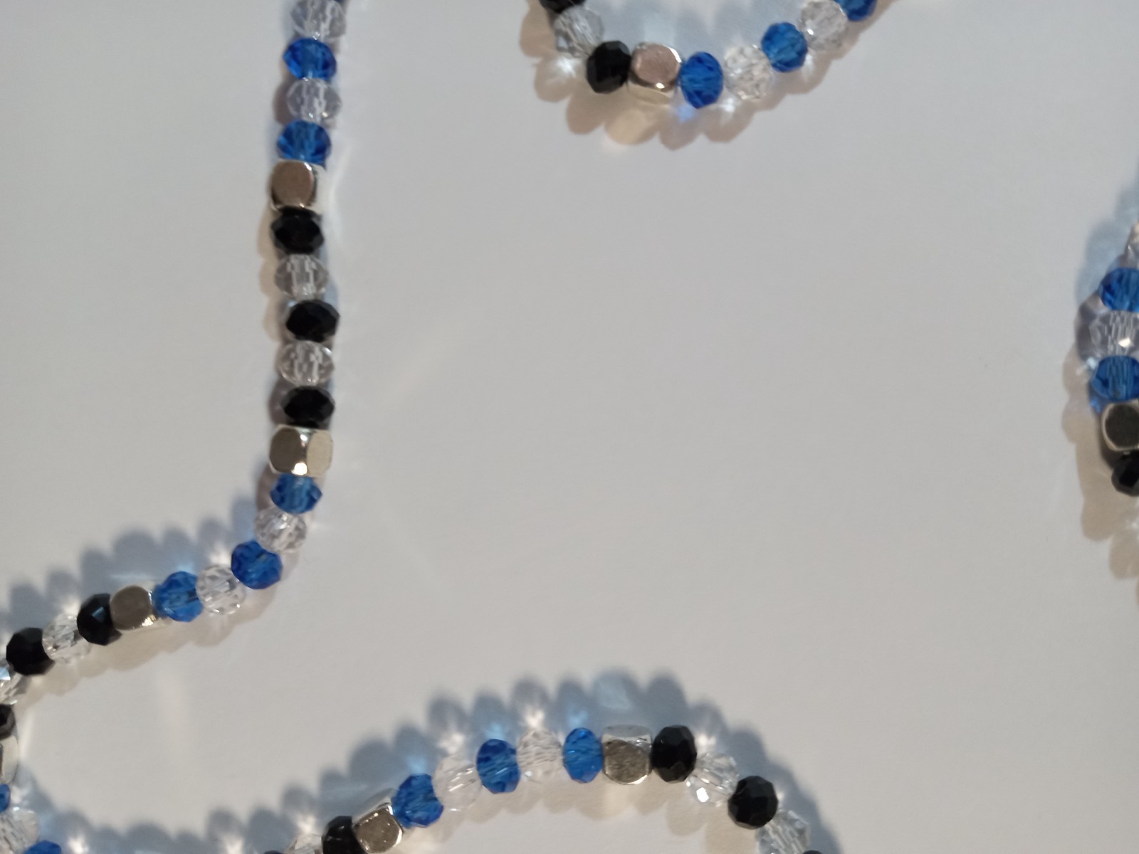 Beautiful Magic Necklace in Blue, Black, White Crystals and Silver