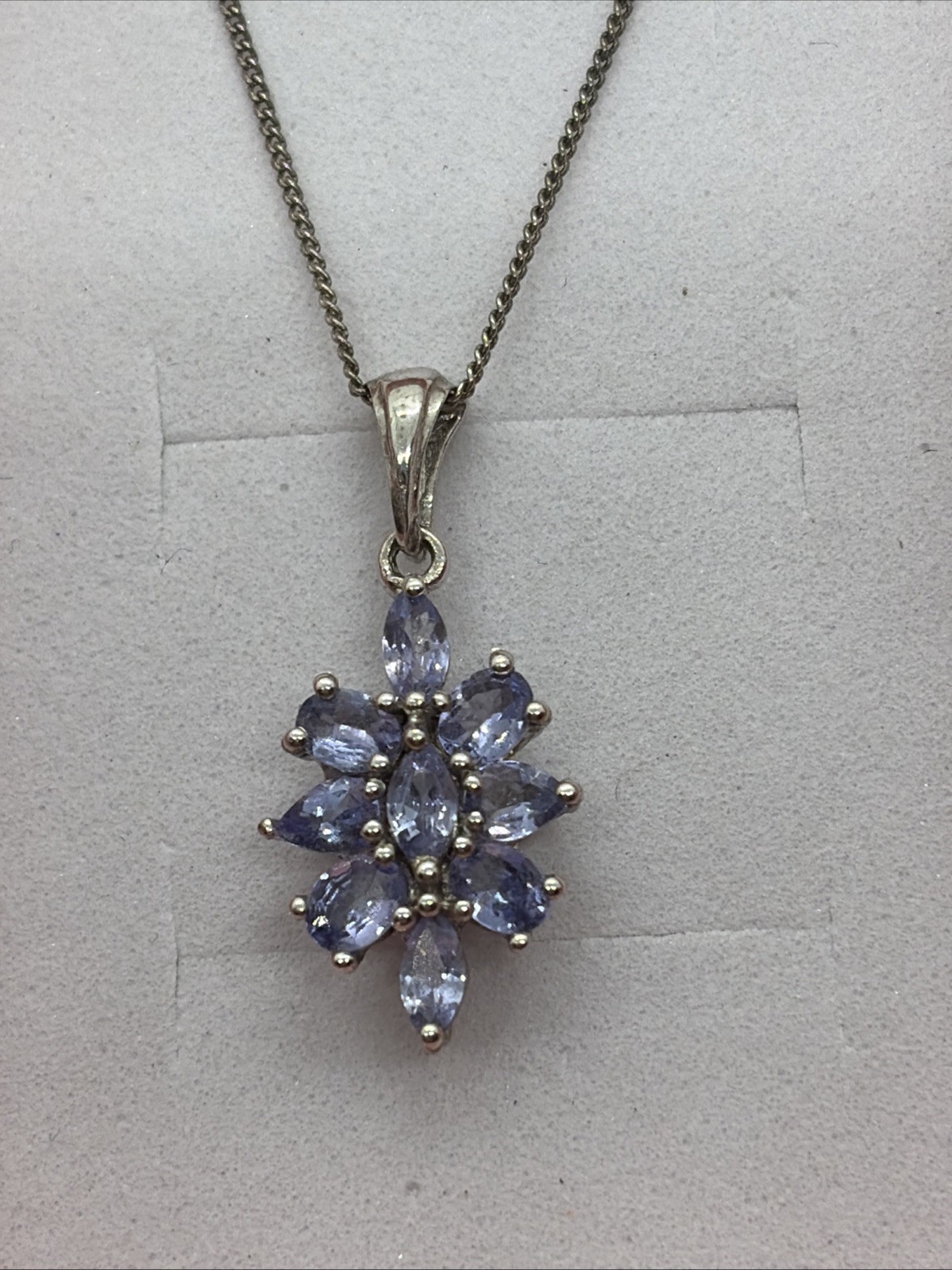 925 Silver With Light Blue Gemstones 18” Necklace
