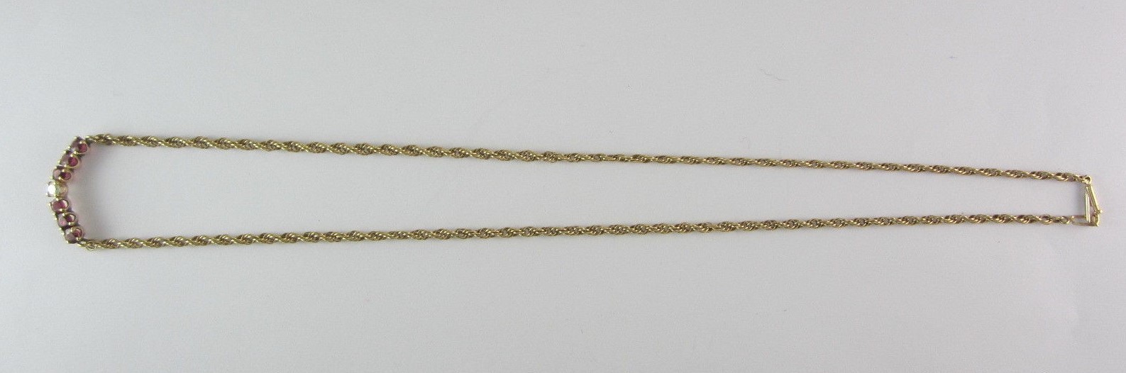 LADIES 14K YELLOW GOLD DIAMOND & PINK SAPPHIRE NECKLACE 0.17DW 7.5G