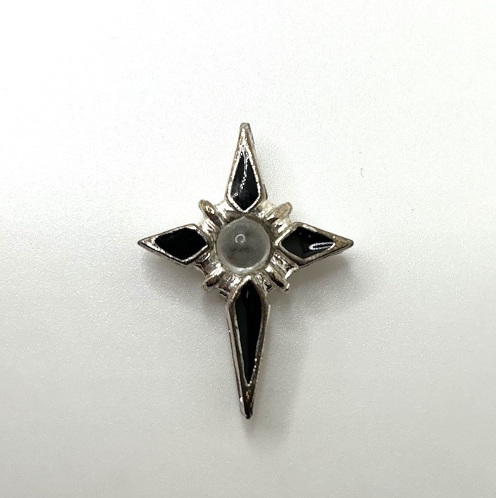 925 Silver Cross Pendant Four-Pointed Star Black Enamel Inlay Center Stone 3/4”