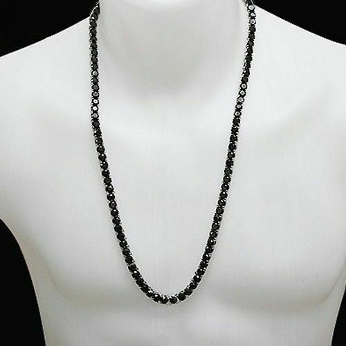 Black Diamond Tennis Chain Necklace 4 mm 22 Inches Quality AAA Certified !