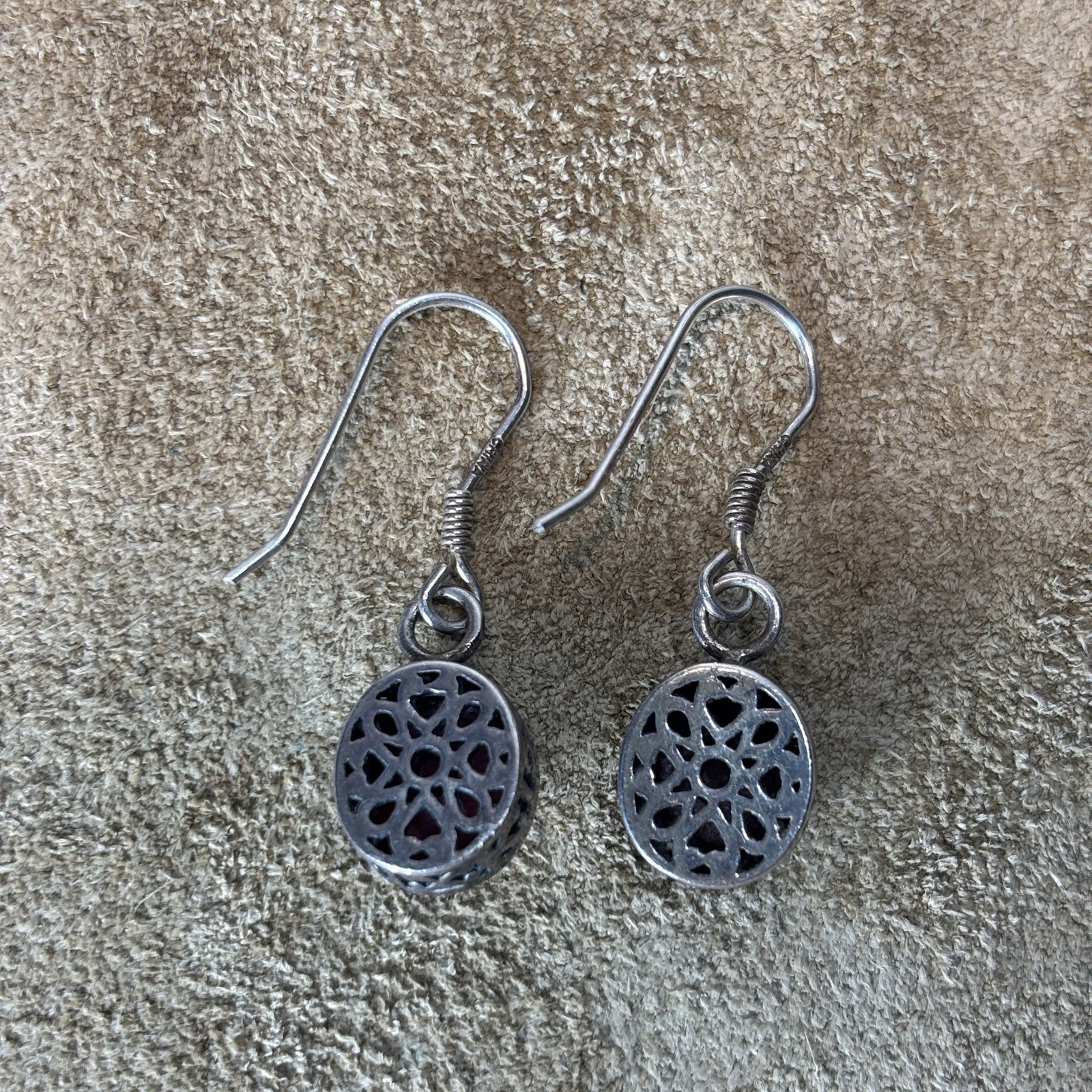 Silpada Red Reversible Filigree Sterling Silver Red Stone Pendant & Earrings