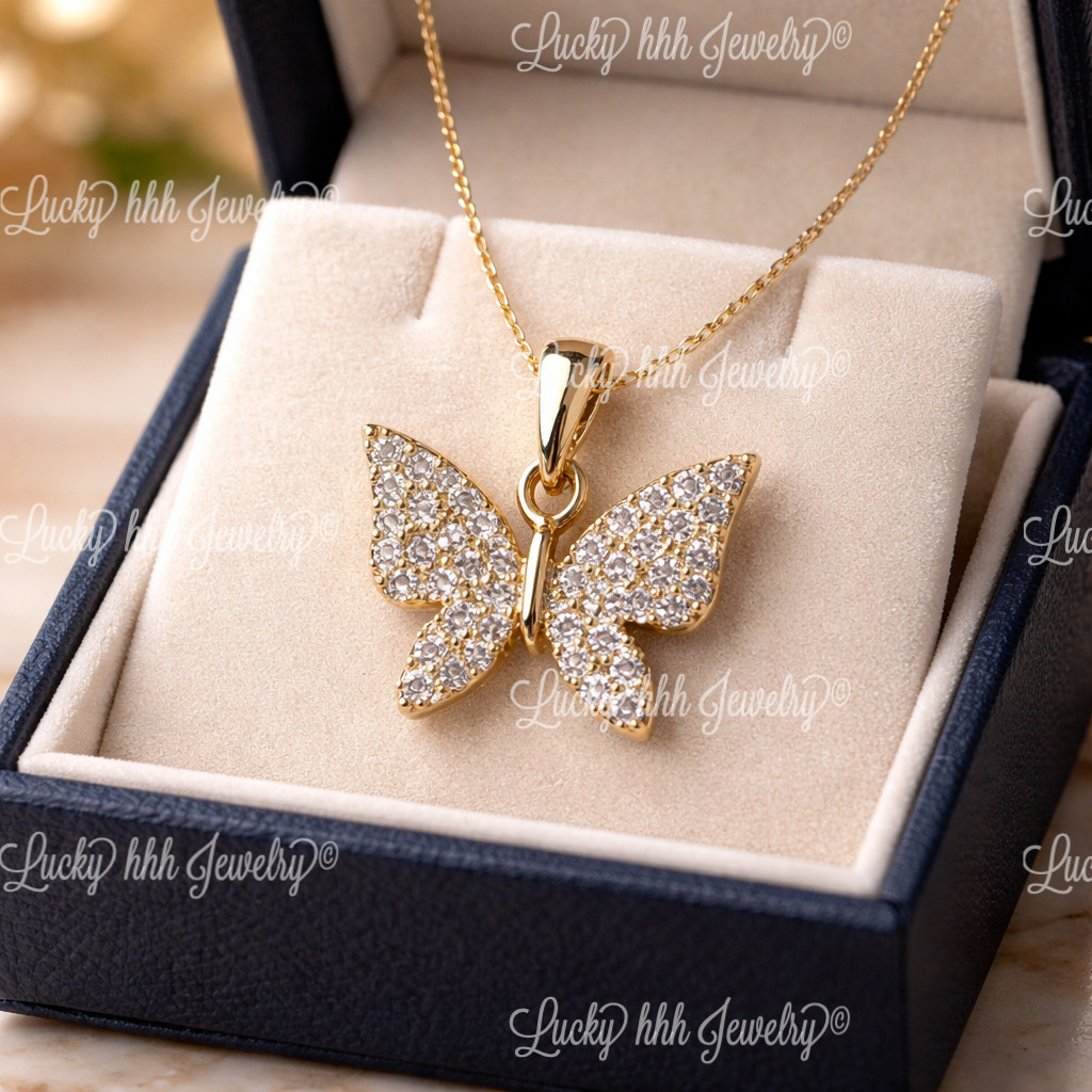 14k Yellow Gold Natural Diamond Butterfly Pendant 0.17 ct