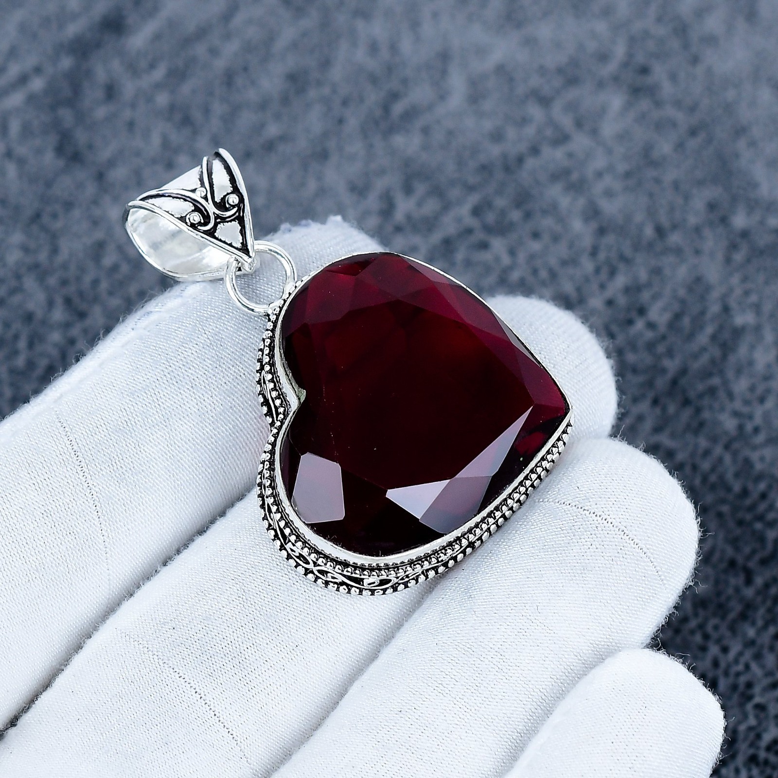 Heart Shape Red Garnet Gemstone Pendant | 925 Sterling Silver Necklace Gift
