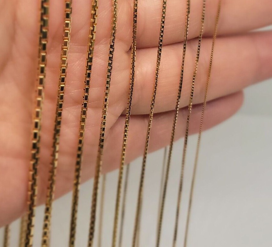 Authentic 14K Solid Yellow Gold Box Chain Necklace 0.55mm-2.5mm All Size 16″-30″