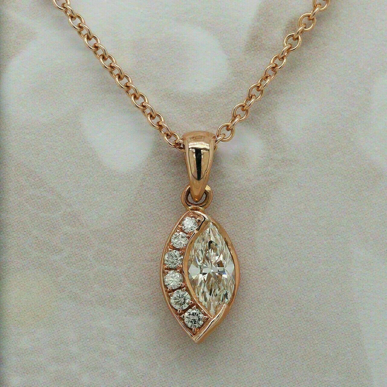 1.50Ct Marquise Cut Diamond Eye Shape Pendant & Necklaces 14K Rose Gold Finish