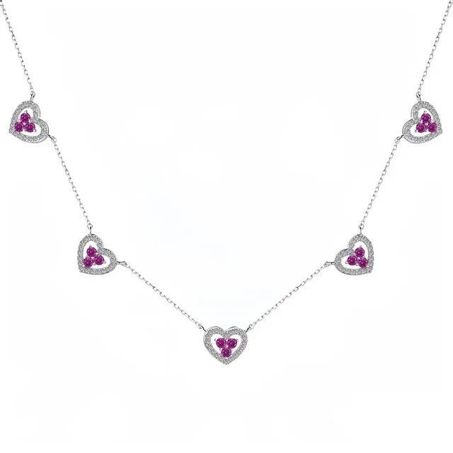 2.50Ctw Round Cut Lab Created Pink Ruby Necklace 14K White Gold Plated Silver