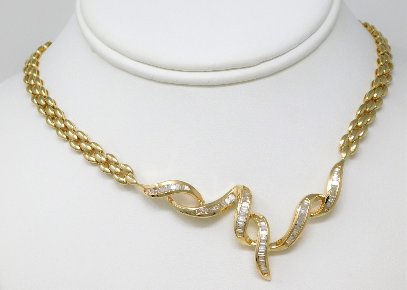 14 kt Yellow Gold DIAMOND Ribbon Motif Brick Link Choker Necklace 16.5″ B4995